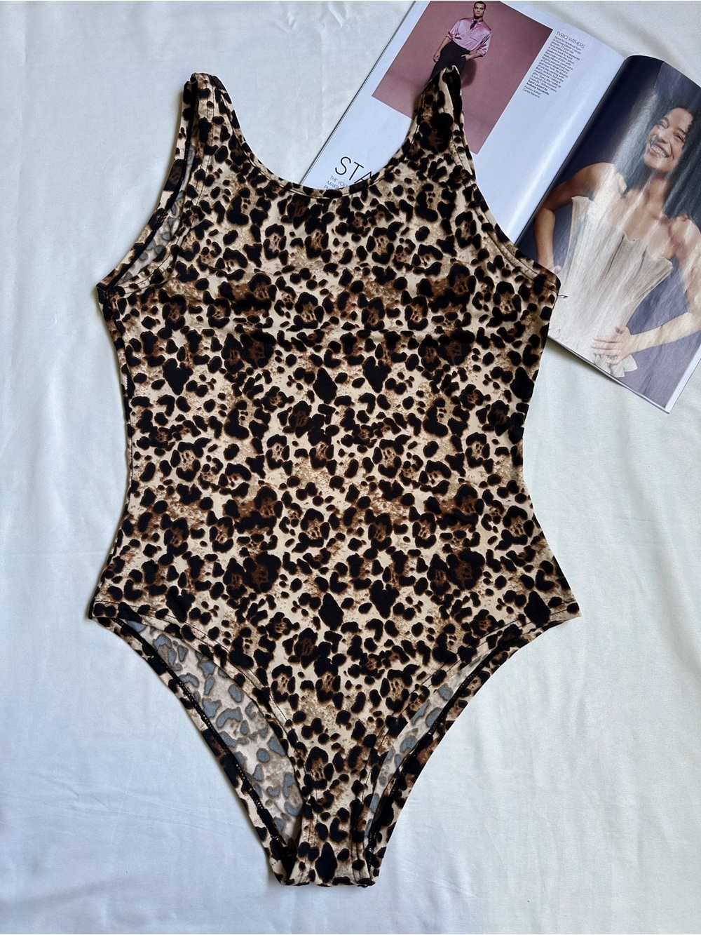 3/25$Leopard Print Scoop Neck Bodysuit - Brown